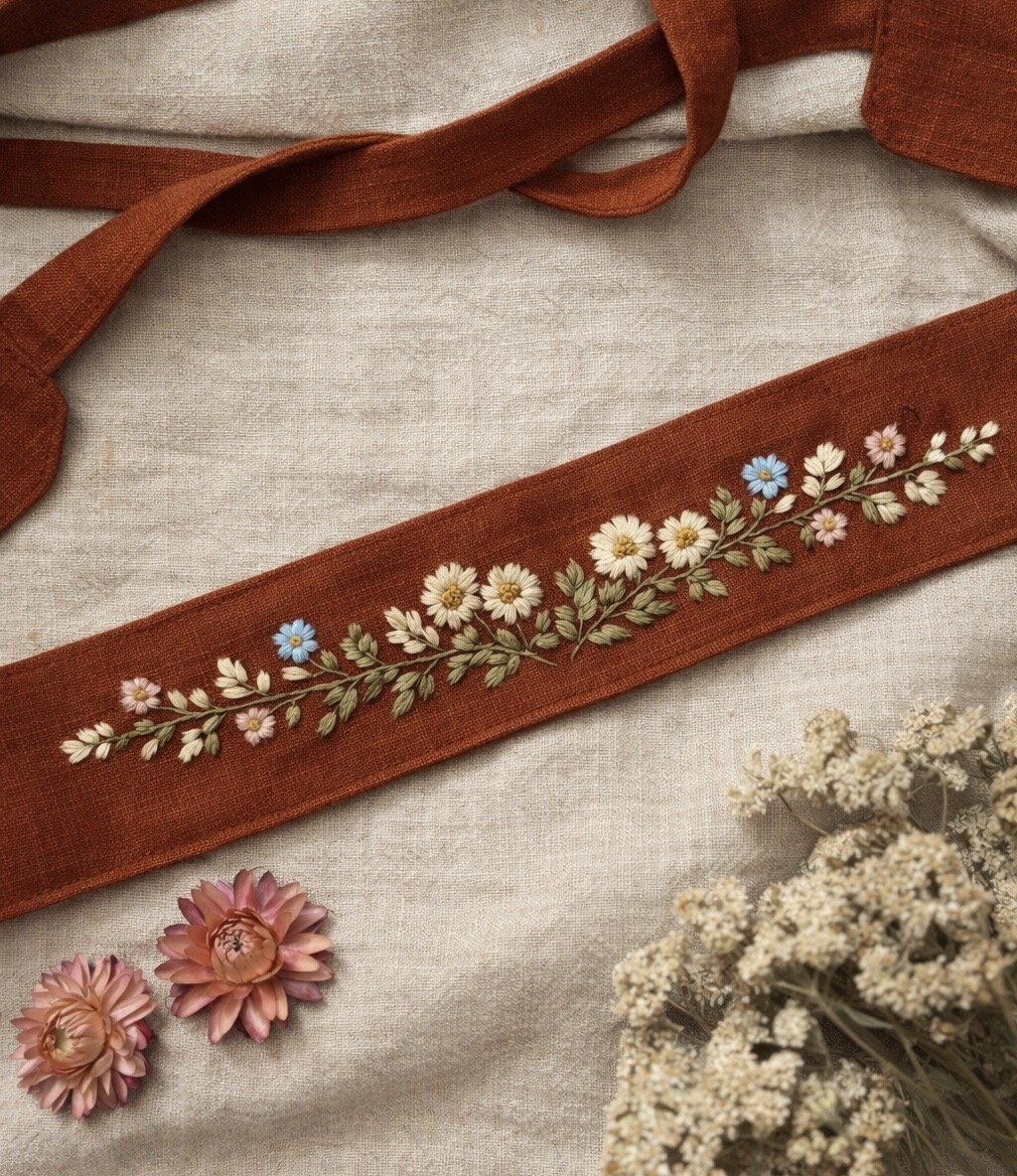 Terakotový vyšívaný pásek