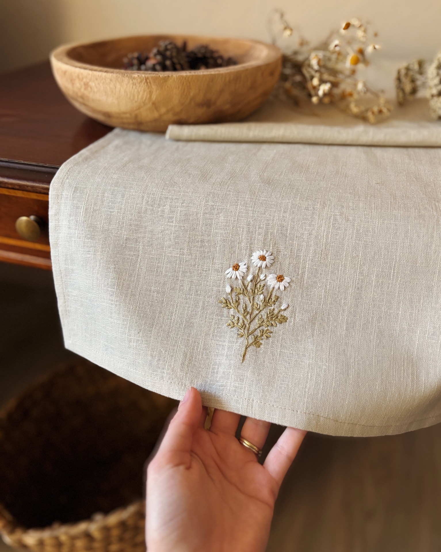 Lněný heřmánkový běhoun